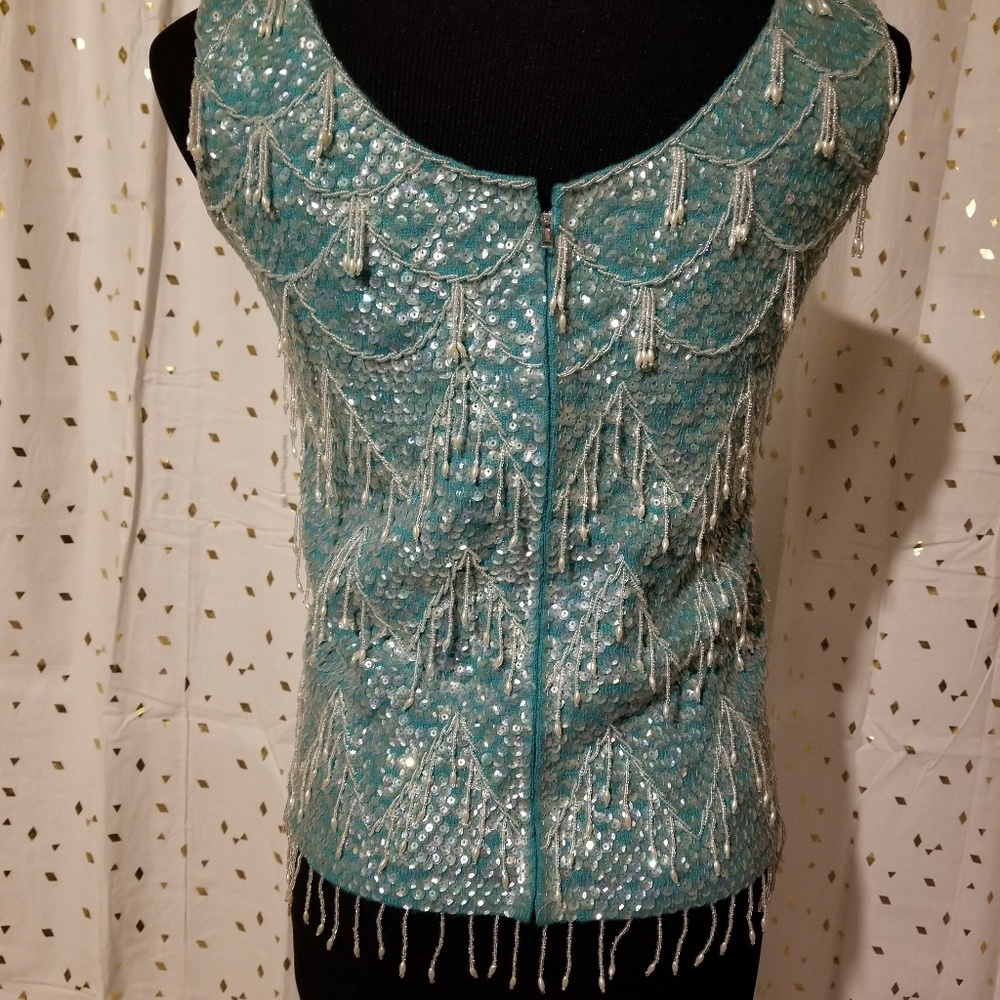 Sequined turquoise top, sleeveless - Picture 4 of 8
